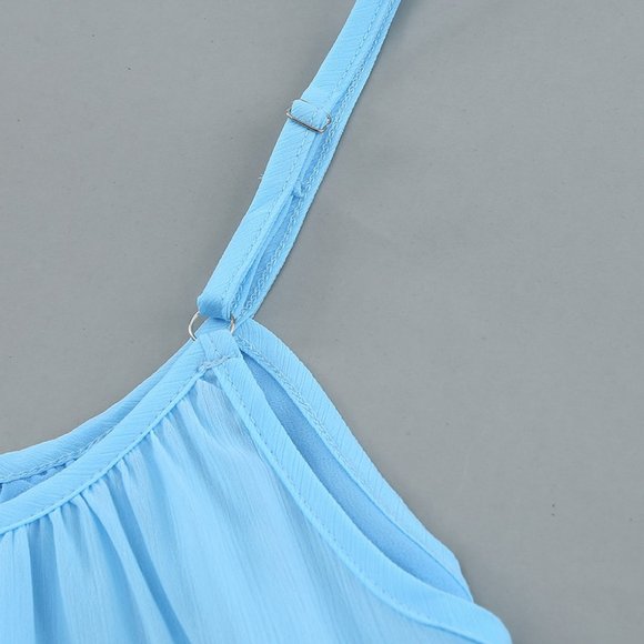 Light Blue Spaghetti Straps Pleated Ruffled Tank Top - Picture 9 of 13